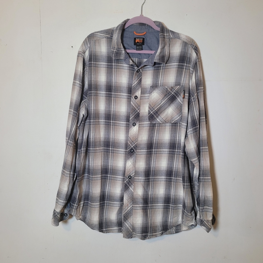 Timberland Pro Gray and White Flannel Button Down Shirt Original Fit Size XXL